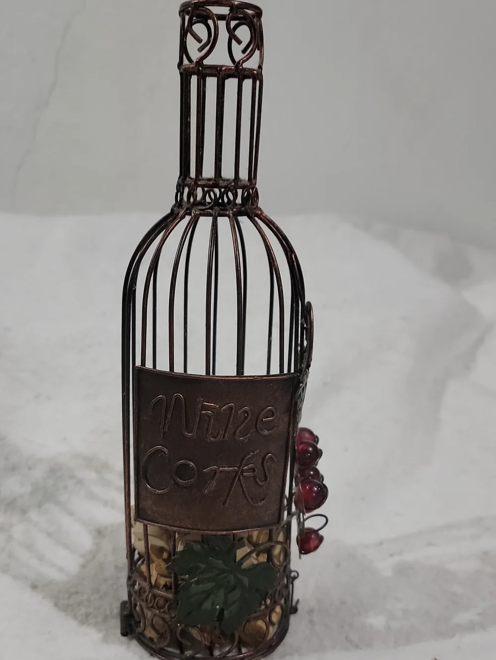 Decorative Wine Cork Holder Bottle - Copper Tone with Red Berry Accents
